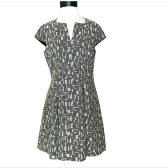 A/X Aramani Exchange Dress 12 Black White Jacquard Woven Box Pleat Fit-&-Flare - Picture 1 of 5